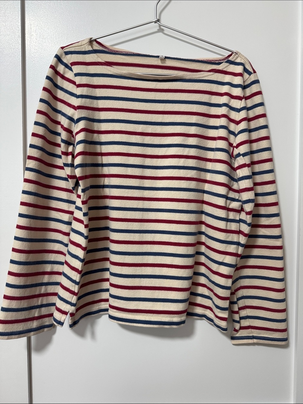 Muji Cream Striped Long Sleeve Tee with Navy and Burgundy